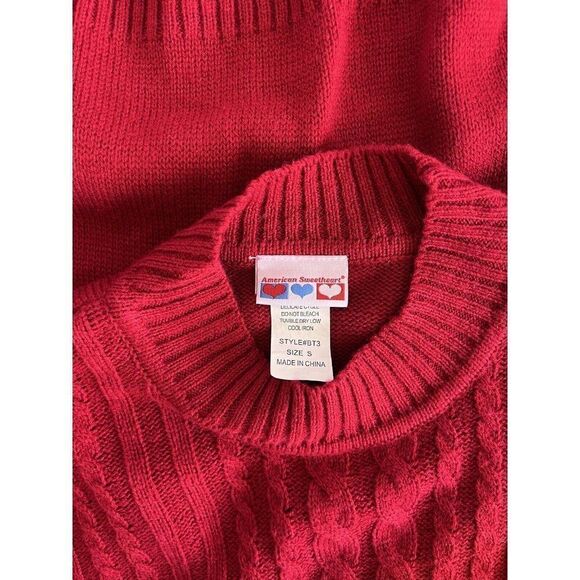 American Sweetheart Size Small Red Cable Knit Acrylic Long Sleeve Sweater - Picture 6 of 6